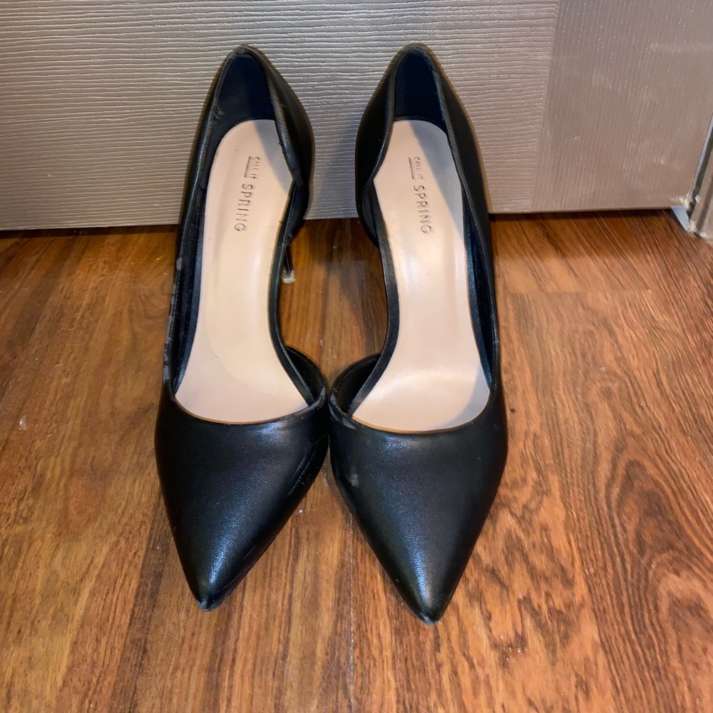 CALL IT SPRING black classic pump! cute D’ orsay style heel with clear stiletto